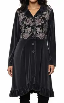 Paper Lace Gray Velvet Floral Embroidered Jacket Large Ruffle Boho Cottagecore