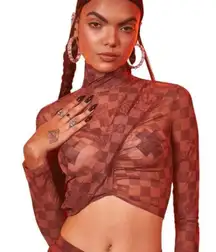 Poster Grl by Dolls Kill Real Luxury Vibes Checker Mesh Crop Top Brown Size XS