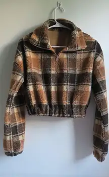 Patterned Cropped Sherpa Quarter Zip Size 4