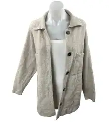 Oysho Women's Beige Tan Knit Collar Long Sleeve Button Down Sweater jacket Sz S