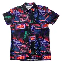 Surf Society Shirt Button Up Hotel California Neon Casino Large Vegas 