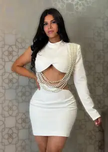 Blithe Mini White Dress Sexy Cutout PEARL Embellish Bride Bridal Party Club S