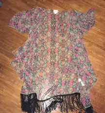 LuLaRoe S semi sheer Monroe western fringe kimono