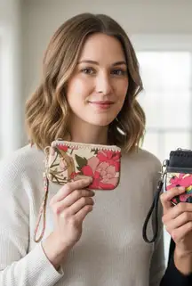 SAKROOTS Lot Of 2 Black Floral Shimmer And Brown Floral Wristlet