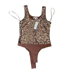 Francesca's Collections Sequin Bodysuit size Small‎ Cognac Brown Glitter Thong S