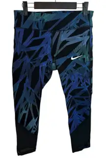 Nike Dri Fit Blue Geometric Mesh Crop Running Leggings