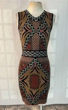 Kerisma Multicolor Sleeveless Knit Patterned Wool Bodycon Mini Dress Size Medium