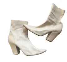 BY FAR Pointed Toe Leather Boots Cream Sz 38 (US 8)