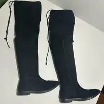 Boohoo Tall Over The Knee Black Faux Suede Boots EU 37 US 6‎