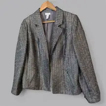 Chico's Metallic Silver Tweed Jacket Size 1 Medium