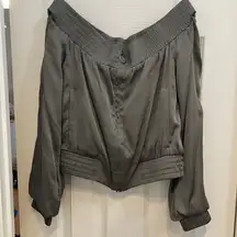 *NEW* BCBG MAXAZRIA off the shoulder olive green cropped bomber jacket