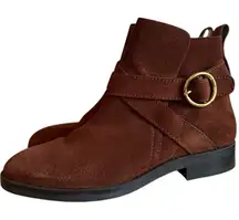 See by Chloé Lyna Suede Ankle Boots Brown Gold Buckle Women’s Size 40.5(US 10.5)