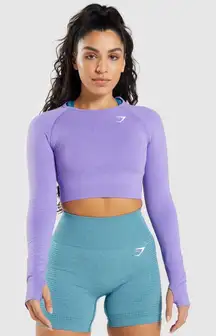 Gymshark Vital Seamless Long Sleeve Crop Top Purple Size XS Thumbholes Workout