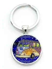 New Celestial Volkswagon Hippie Bus Bag Charm Keychain