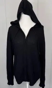 Claudia Nichole Black Cashmere Zip Up Hoodie Sweater Rhinestone Skull Goth Emo