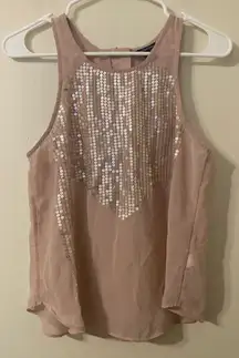 American Eagle Mauve Sequin Embellished‎ Zip Back Sleeveless Blouse Sz Small