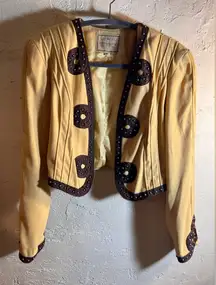 Double D Ranch Gold Tan Studded Blazer Jacket Brown Detailing cropped western M