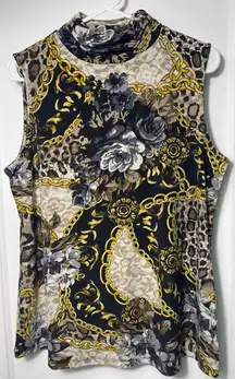 Susan Graver Mixed Print Sleeveless Shirt
Mock Neck Jersey Knit Blouse Size: M