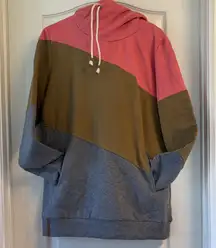 AMPERSAND AVE Colorblock Double-Hoodie - Coral, Olive, Charcoal