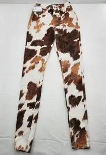 We Wore What Cow Print Brown and White Stiletto Slit Jeans SIZE 24