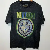 Nirvana Graphic Band Tee L Multicolor Acid Wash Unisex Cotton Casual Logo