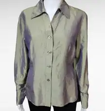 Worthington Sage Iridescent Silk Button Down Size Large