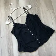 Zara Ruffle Tank Top embroidered floral sheer crop womens Black (large) coquette