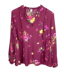 Old Navy Women's Burgundy Maroon Floral Tunic Top Flowy Blouse Size Large