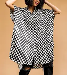 Dressed in LALA Live A Little Oversized Checkerboard Top Black White Size Medium