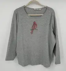 Quacker Factory Jeanne Bice Gray Waffle Knit Cardinal Embellished Sequin Top 1X