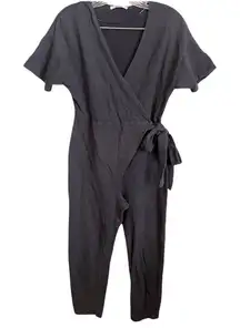 Black Faux Wrap Jersey Knit Crop Jumpsuit