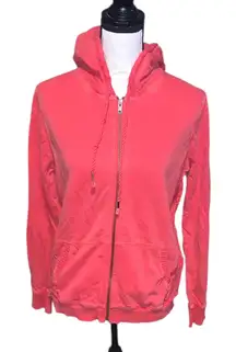 Lucky Lotus Coral Knit Hoodie Sweatshirt Jacket Full Zip Up