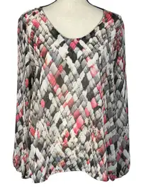 Liz Claiborne Large Top Abstract Long Balloon Sleeves Semi-Sheer Lightweight