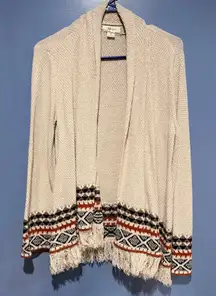 Style & Co. Cream and Black Patterned Open Front Cardigan Medium