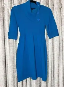 Take Out Turquoise Turtleneck Button Accent Elbow Length Sweater Dress Large