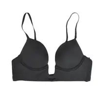 Black Low Cut Plunge Push Up Bra 36 B