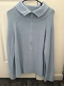 BTFBM Women’s Casual Long Sleeve Half Zip Pullover Sweaters Solid V Neck Collar Ribbed Knitted Loose Slouchy Jumper Tops