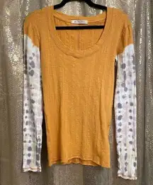 Free People  Golden Yellow Big Sur Long Sleeve Tie Dye Thermal Top Medium