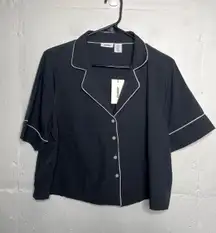 NEW Jason Wu Pajama Top Womens Medium Black Satin Sleep Button Front Medium