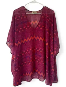 Show Me Your Mumu Boho Pink Aztec Sheer Tunic Top Shawl Festival Size Small