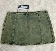 PLT Denim Mini Skirt in Green