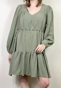 Mittoshop Boutique Sage Green Tiered Oversized Long Sleeve Mini Dress Size S
