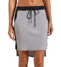 New  Striped Ribbed Knit High-Low Hem Skirt Oatmeal Black Size XS