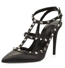 Valentino Rockstud Noir ankle strap pointy toe sandal size IT 35.5 US 5.5