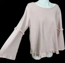 Belk Light Pink Ruffle Trim Tassel Tie Back Sweatshirt Size XXL