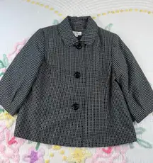 Studio Works Black White Geometric Print Collar Neck 3 Button Cropped Jacket S