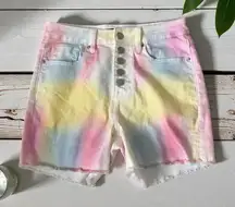 AQUA Multicolor Pastel Button Fly Denim Shorts Size 26