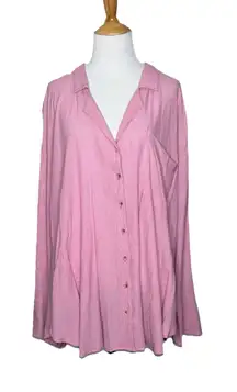 Free People Magic Breeze Oversized Striped Pink Button Up Shirt Collared Top M