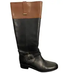 Bandolino Baya Knee High Leather Side Zip Riding Boots Black Cognac Size 8