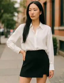 NWT ZARA Embellished Long Sleeve Chiffon Button Up Shirt White Medium